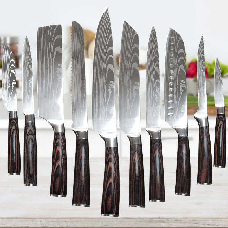 

1-10PCS Kitchen Knives Set 7Cr17Mov Stainless Steel Sharp Chef Knife Santoku Knife Fruit Knife Ergonomic Pakkawood Handle