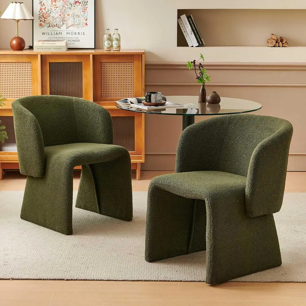 

Barrel Dining Room Chairs with Arms, aux ur Accent Chairs Set o 2, or Kitchen, Living Room, Upholstered Armchairs, Green