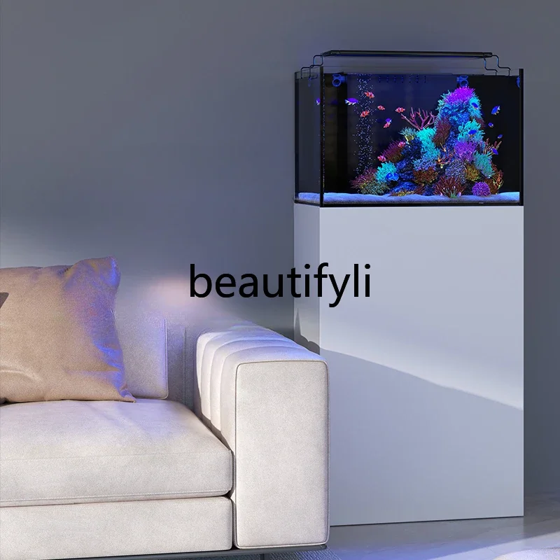 AFish tank bottom filter filter system complete set of integrated small cabinet living room glass ultra-white stream sleeve tan