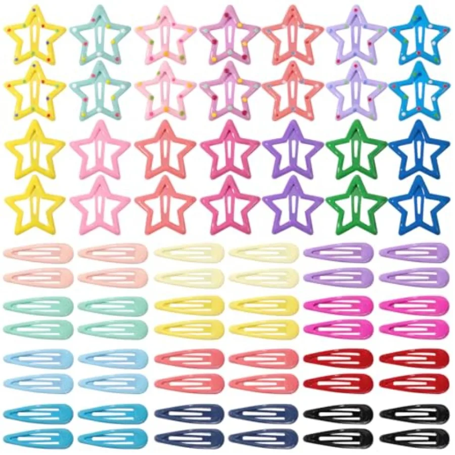 76 PCS Hair Clips for Girls, Metal Snap Barrettes and Star Clips, Colorful Small Accessories, Y2K Hair Accessories for