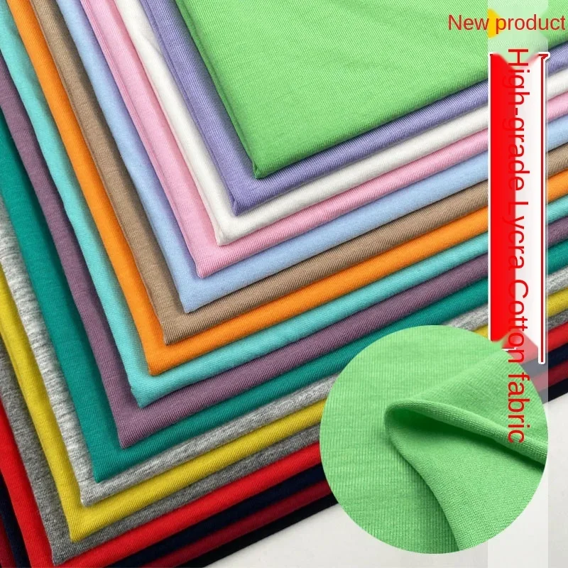 Width 68'' Solid Color Comfortable Soft Elastic Knitted Spandex Cotton Fabric By The Yard For T-Shirt Dress Material