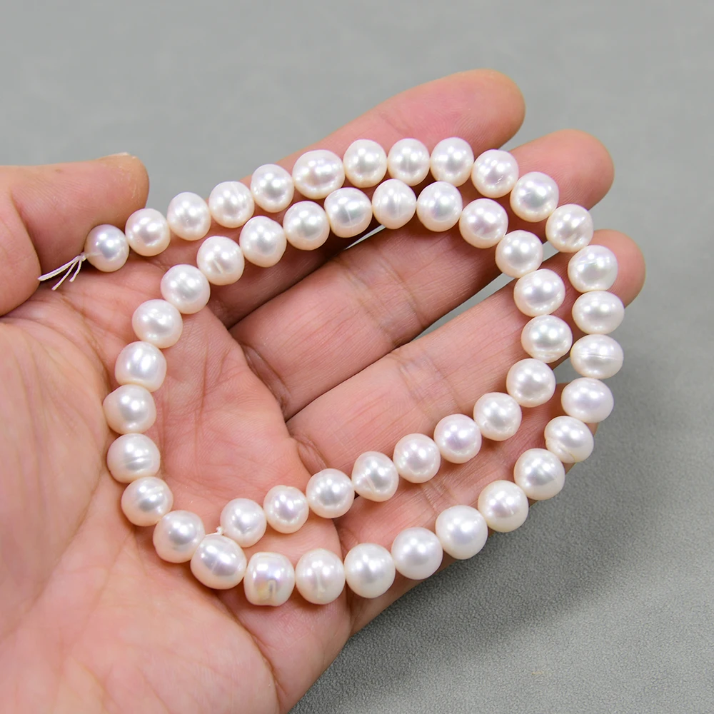 APDGG 5 Strands 9mm Natural White Potato Pearl Loose Beads Strands 15'' For Pearl Necklace Bracelet Jewelry DIY
