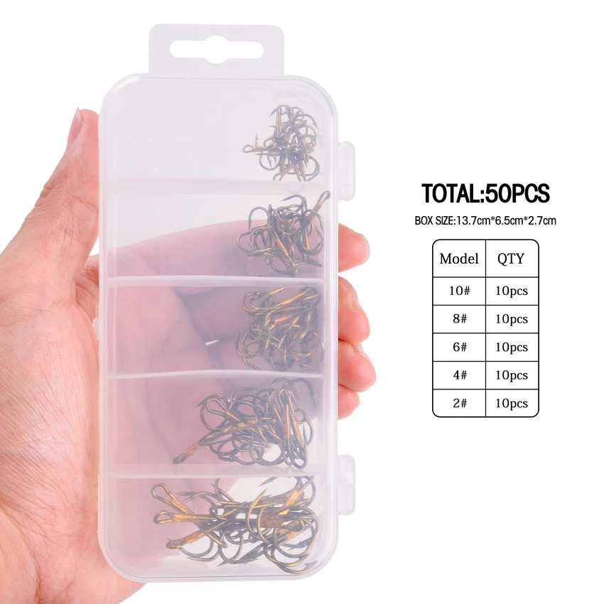 120/50pcs/Lot Treble Fishing Hook Set In Box High Carbon Steel Barbed Hooks Fishing Tackle Black/Silver/Red FishHook image 4