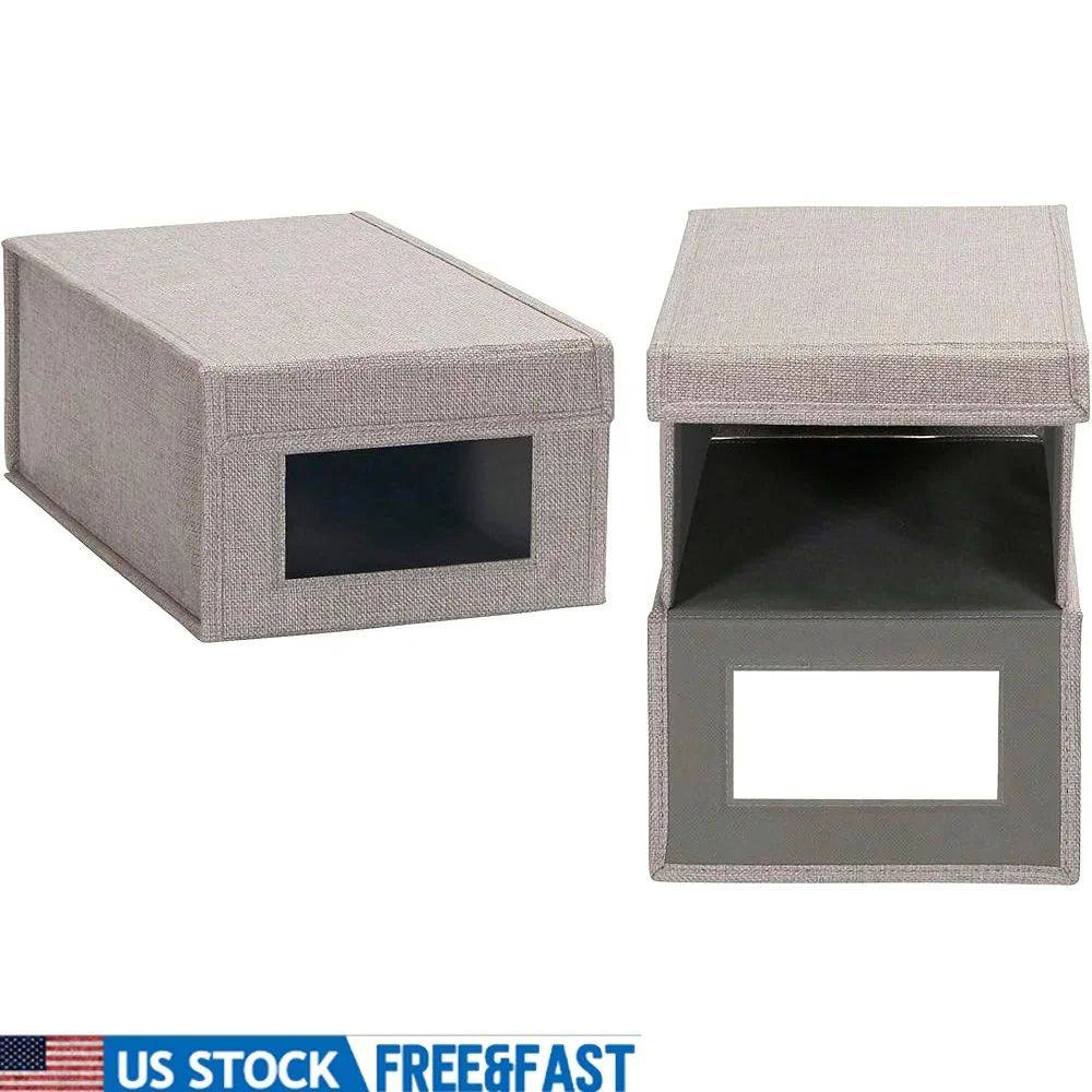 

Small Drop Front Shoe Box 2 Pack Stackable Organizer Clear Panel Magnetic Closure Gray Storage Solution Footwear