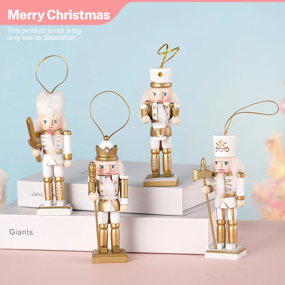 4Pcs/Set Golden Nutcracker Puppet Wooden Handicraft Walnut Soldier Home Desktop Ornament New Year Merry Christmas Decoration