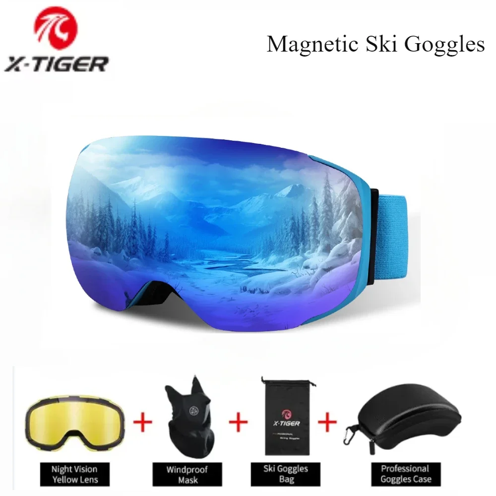 

X-TIGER Магнитные очки MBT, комплект ветрозащитных и снегозащитных очков для сноуборда, очки для снегохода, спортивные защитные очки для лыж