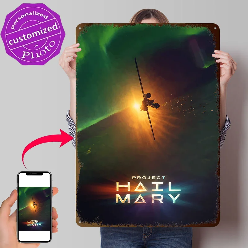 Projekt Hail Mary Personalisiertes 3D-Strukturiertes Metallposter Wandkunst Blechschild für Gaming-Raumdekoration Gemütliches Vintage-Interieur