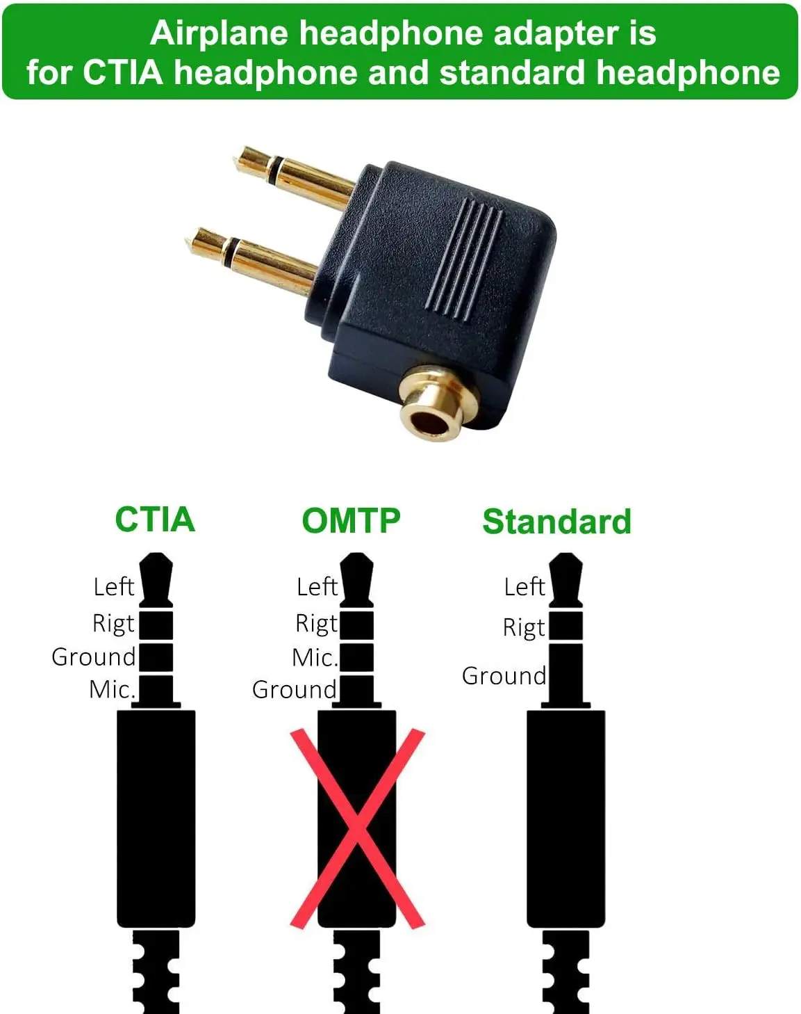 محول سماعة رأس مزدوج 3.5 ملم ذكر إلى 3.5 ملم أنثى مطلي بالذهب (عبوتان)