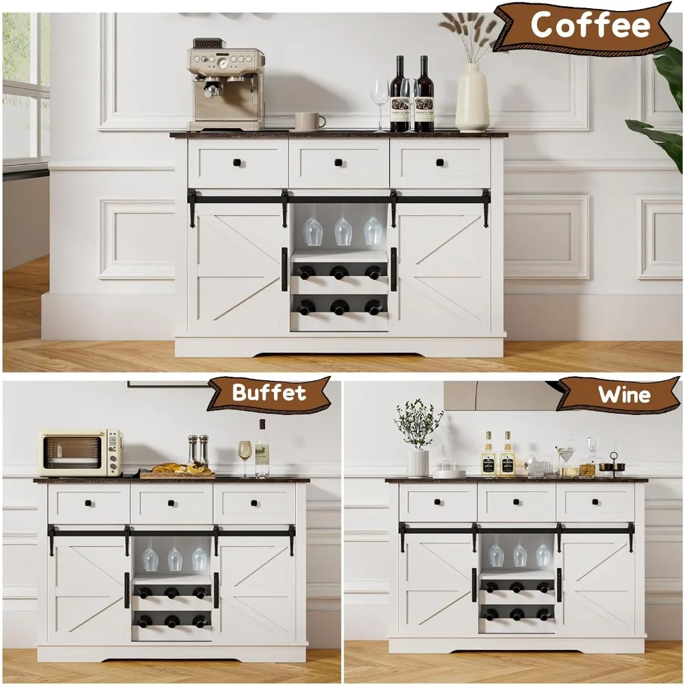 خزانة بوفيه واسعة 54 باللون الأبيض الريفي مع أبواب حظيرة منزلقة لتخزين النبيذ في المزرعة وبار القهوة #4