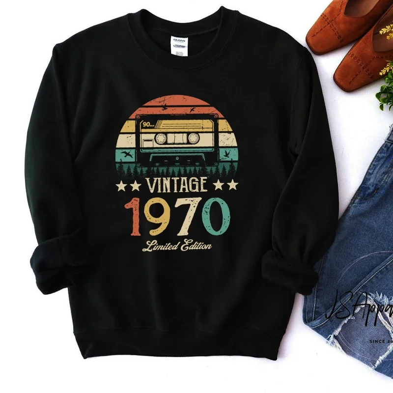 

Vintage 1970 Aesthetic Winter Tops Women Sweatshirt Retro 54th 54 Years Old Birthday Party Clothes Long Sleeve O Neck Jumpers