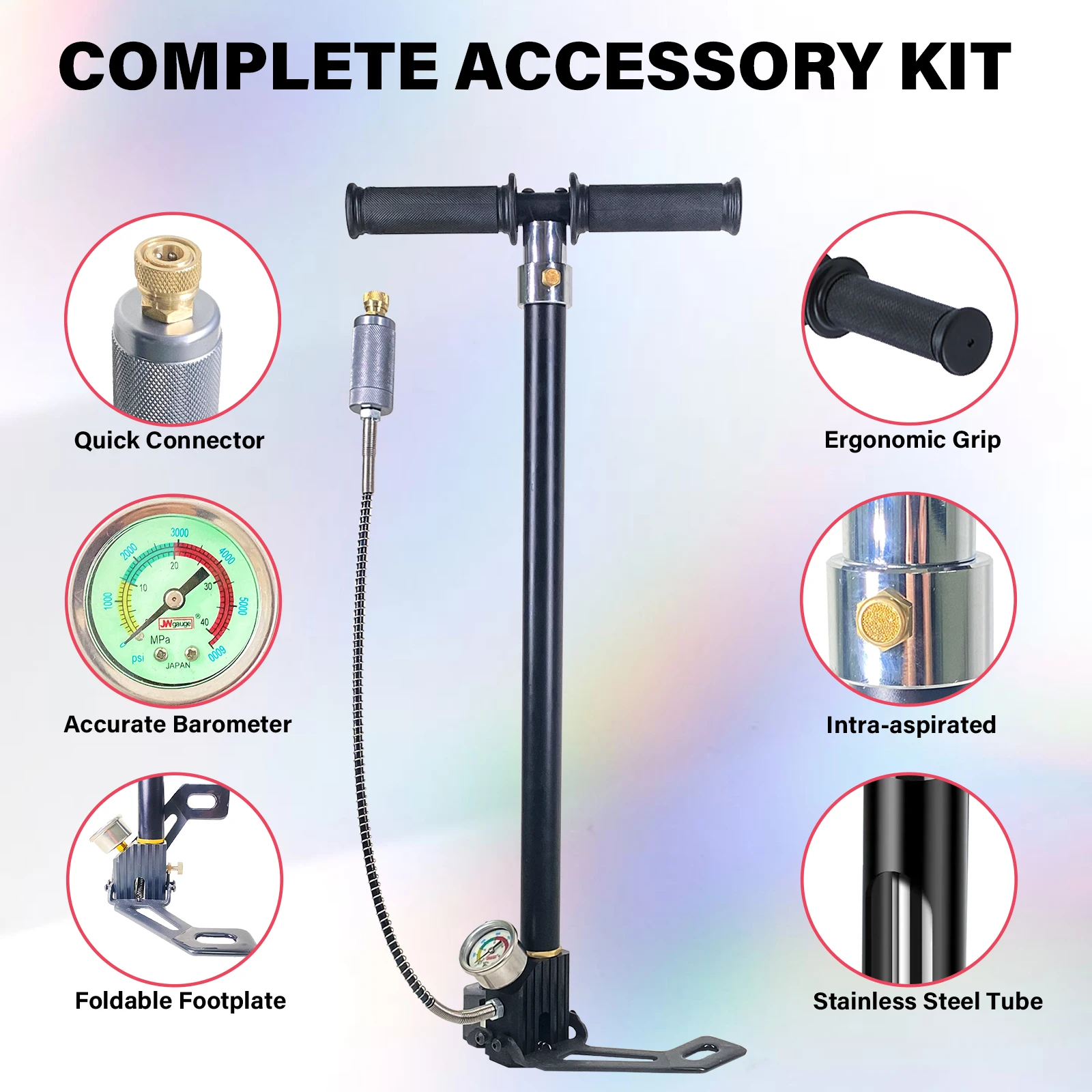 NUOGE 4Stage 30mpa 4500Psi PCP Hand Pump High Pressure Operated HPA Tank Hunting Car Bicycle