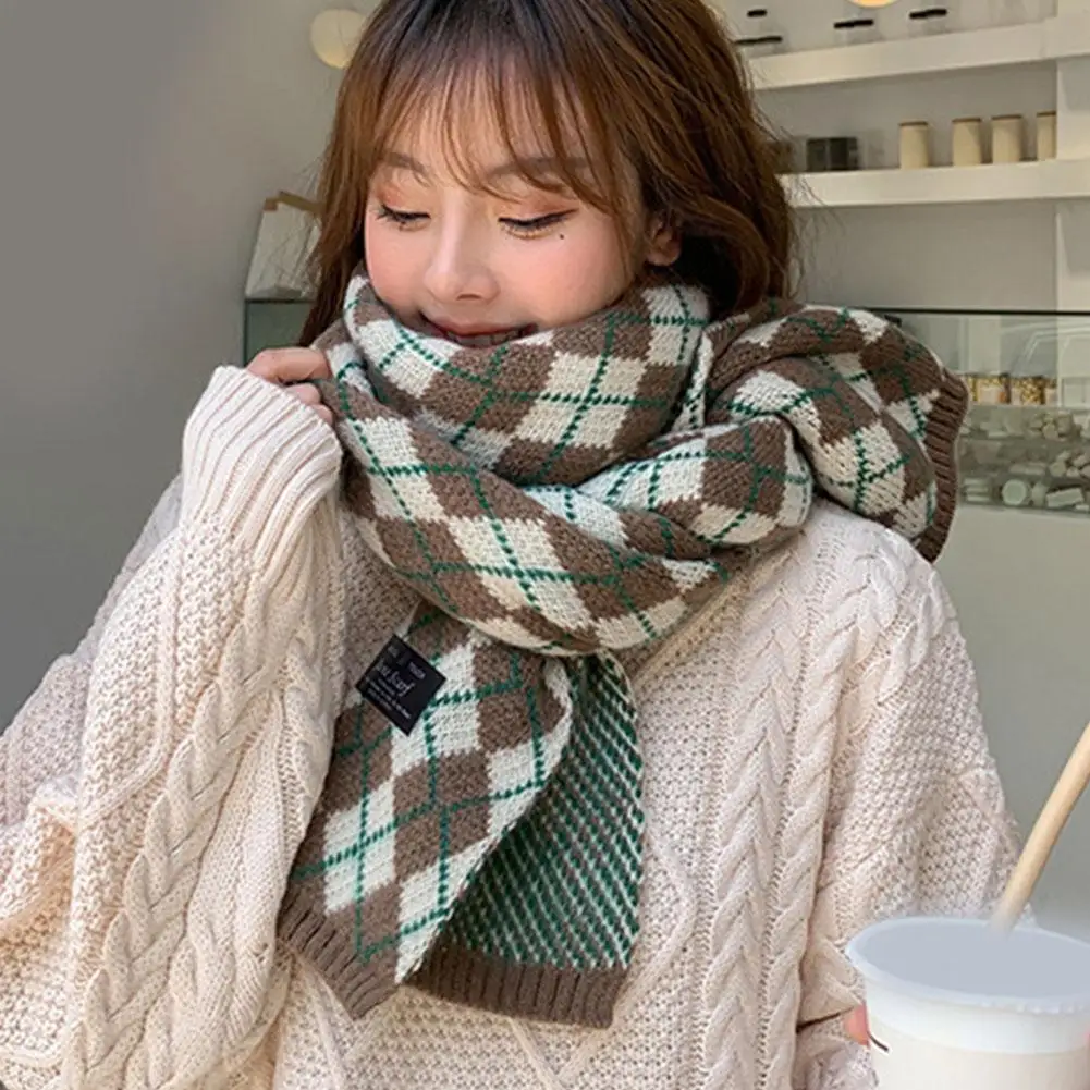 Merry Christmas New Year Red Scarf Imitation Cashmere Knitted Scarf Elk Plaid Snowflake Warm Shawls Scarves Parent Child Scarf