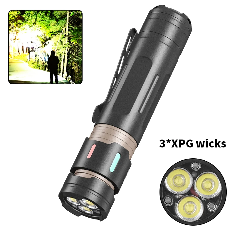 Strong LED flashlight TYPE-C USB charging head luminous decompression with pen holder 5 multi-function waterproof camping light