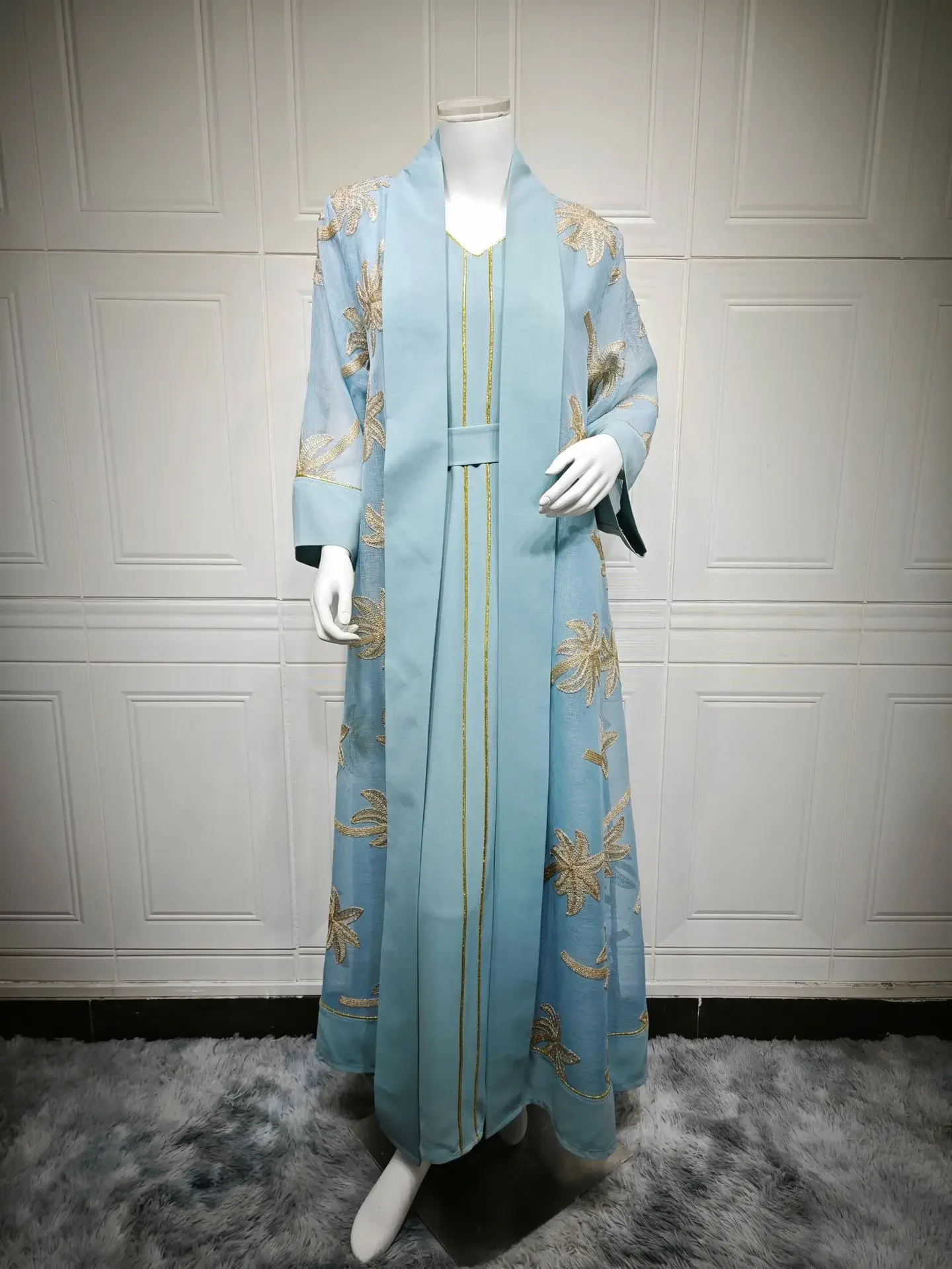 Eid Women Dress Abaya 2 Piece Set Muslim Musulman Ensembles Party Jalabiya Ramadan Abayas Vestidos Largos Kaftan Arab Long Robe