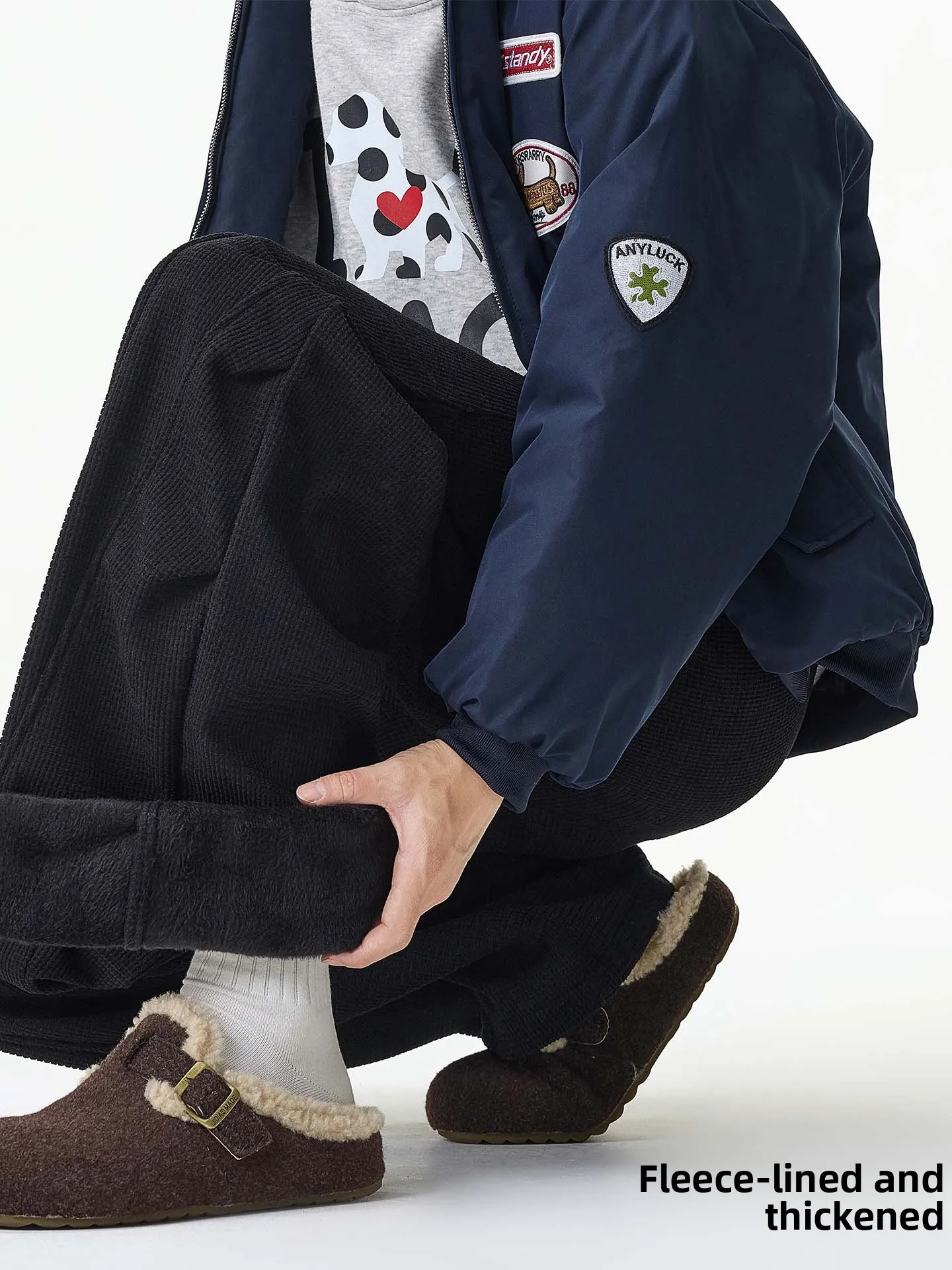 

Thiened Wfle Patterned Casual Pants Men's Winter Fce Lined Thi Warm Comfortable Loose Straight Leg Wide Leg Pants