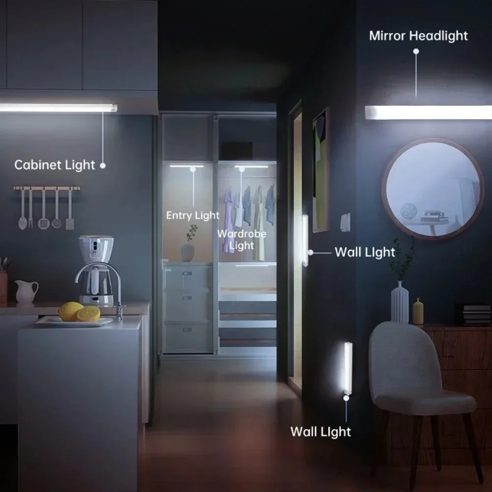 LED Wardrobe Light with Human Motion DetectionUSB Rechargeable Magnetic Installation 3 Color Temperatures Stepless Dimming Lamp