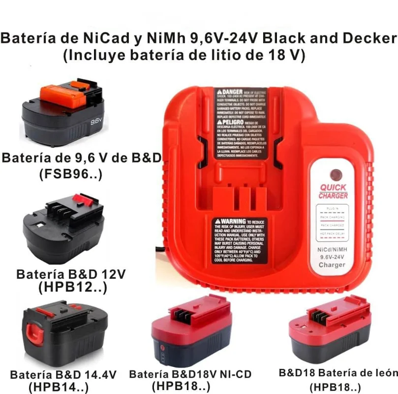 BDFC240 Elektrowerkzeug-Ladegerät, Ersatz-Akku-Ladegerät für Black & Decker 9,6 V-24 V NICD/NIMH Nickel-Akku