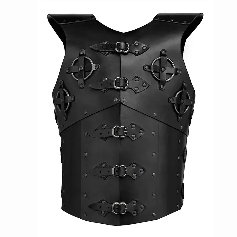 Disfraz de pirata de caballero vikingo Medi, armadura de torso corporal steampunk, traje de cosplay LARP, chaleco de cuero gótico, abrigo, accesorios de Carnaval para hombres