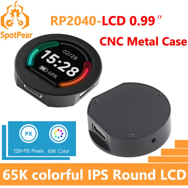 RP2040 LCD 0.99inch Round LCD With CNC Metal Case Type-C connector