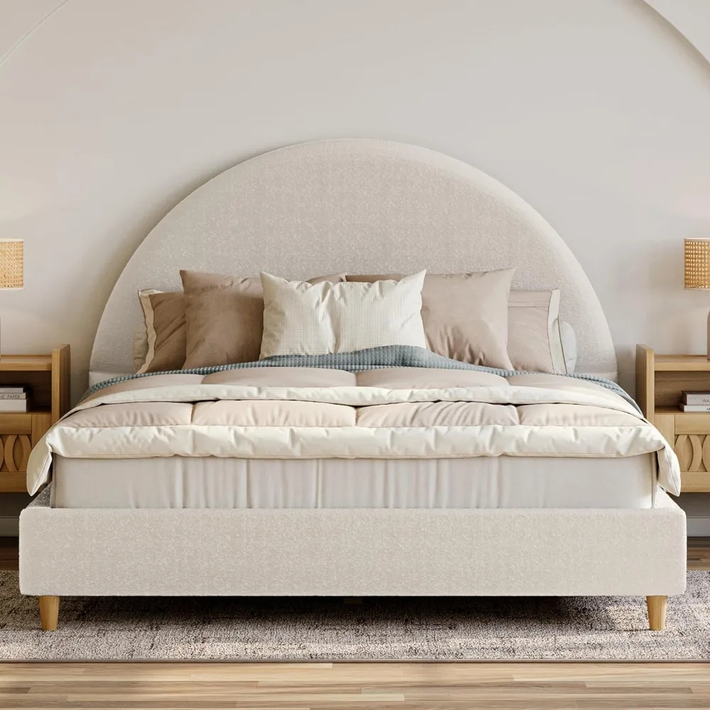 

Bed Frame with Headboard, Upholstered in Soft Fabric, Platform Bed Frame with Solid Wood Legs - No Box Spring Needed,Bed Frame
