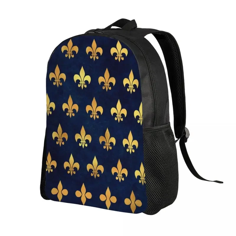 Royal Gold Blue Grunge Fleur De Lis Backpacks Lily Flower School College Travel Bags Women Men Bookbag Fits 15 Inch Laptop