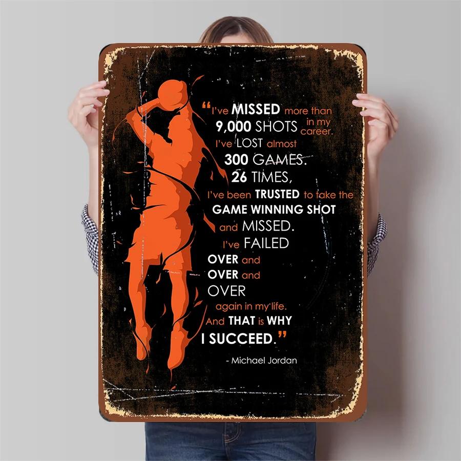 Michael Jordan Cita inspiradora Arte de pared de metal Leyenda del baloncesto Decoración motivacional del hogar para la oficina Gimnasio