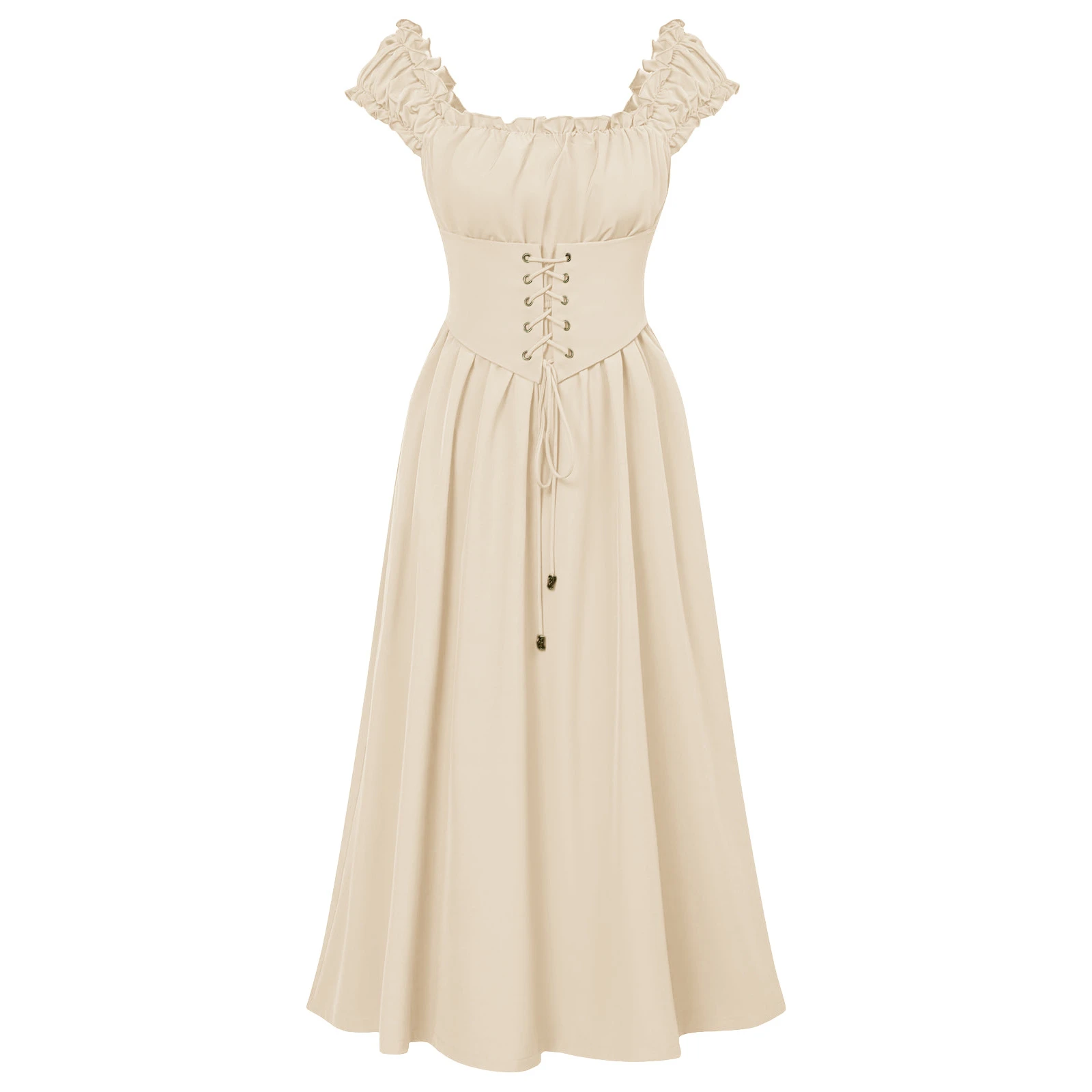 فستان نسائي من عصر النهضة بدون أكتاف وأكمام طويلة على شكل جرس فستان عالي ومنخفض لحفلات أعياد الميلاد في الهالوين