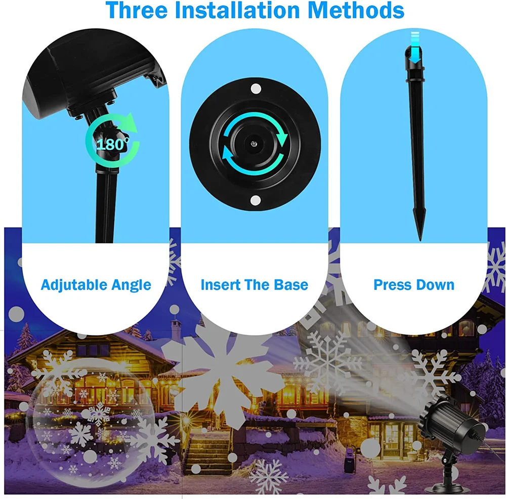 Snowflake Projector Lights Outdoor Waterproof Rotating LED Snowfall Projection Lamp for New Year Wedding Party Garden Xmas Decor