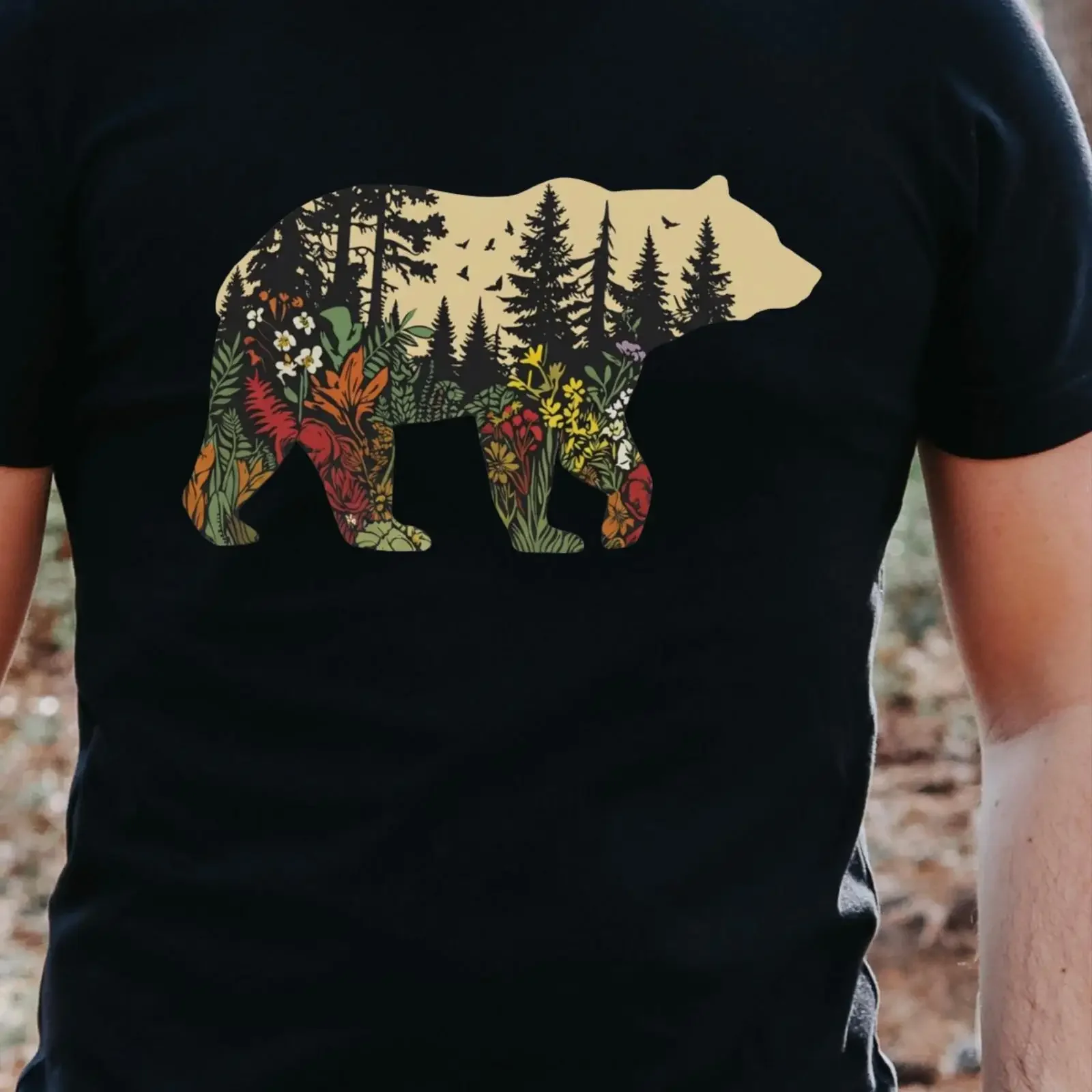 Vintage Forest Bear T Shirt Wildlife Nature Woodland Outdoor Adventure Rustic Hiking Top vintage Washed Slightly streetwear