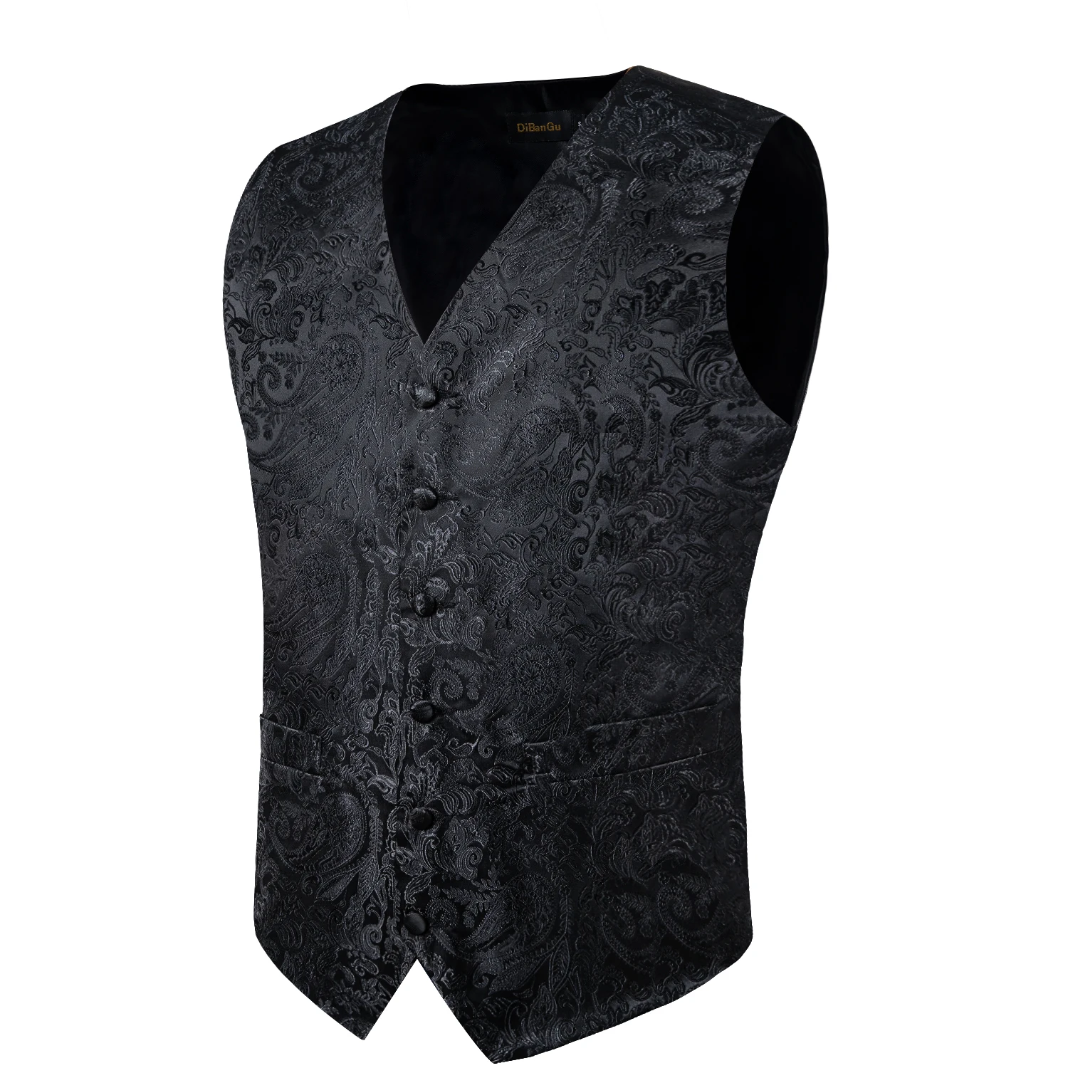 Suit Vest for Men Black Solid Paisley Wedding Prom Groom Jacquard Silk Waistcoat with Necktie for Tuxedo Men Clothing DiBanGu