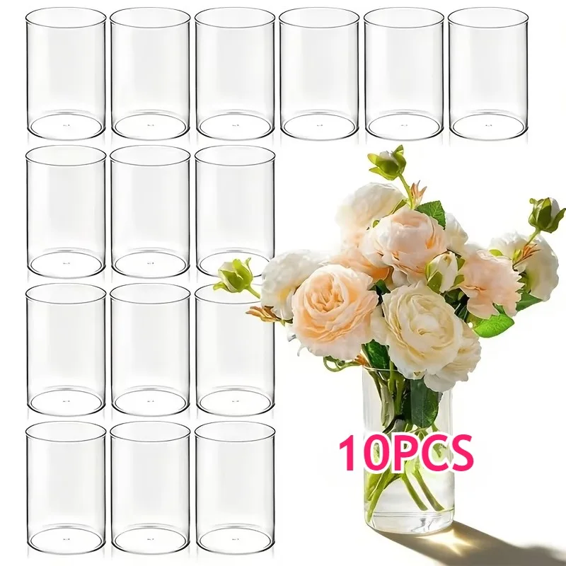 10pcs Cylindrical Acrylic Vases Decorations Shatter-Resistant for Party Home Decor Wedding Birthday Table Centerpiece Decoration