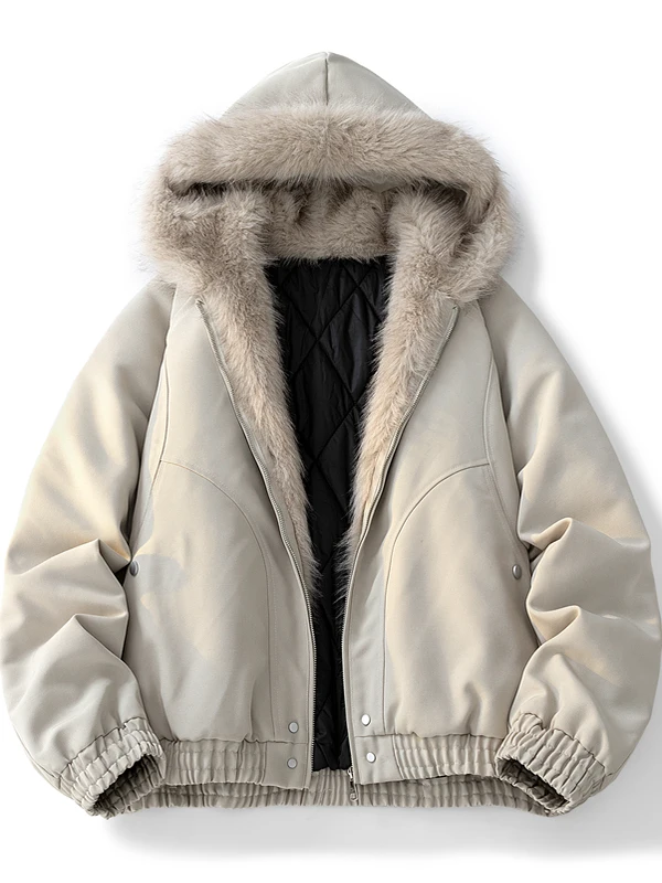 ملابس خارجية من القطن للرجال ثقيلة الوزن بتصميم نسر جبل بغطاء للرأس من الفرو المزيف ملابس خارجية للزوجين ذات ملمس راقي