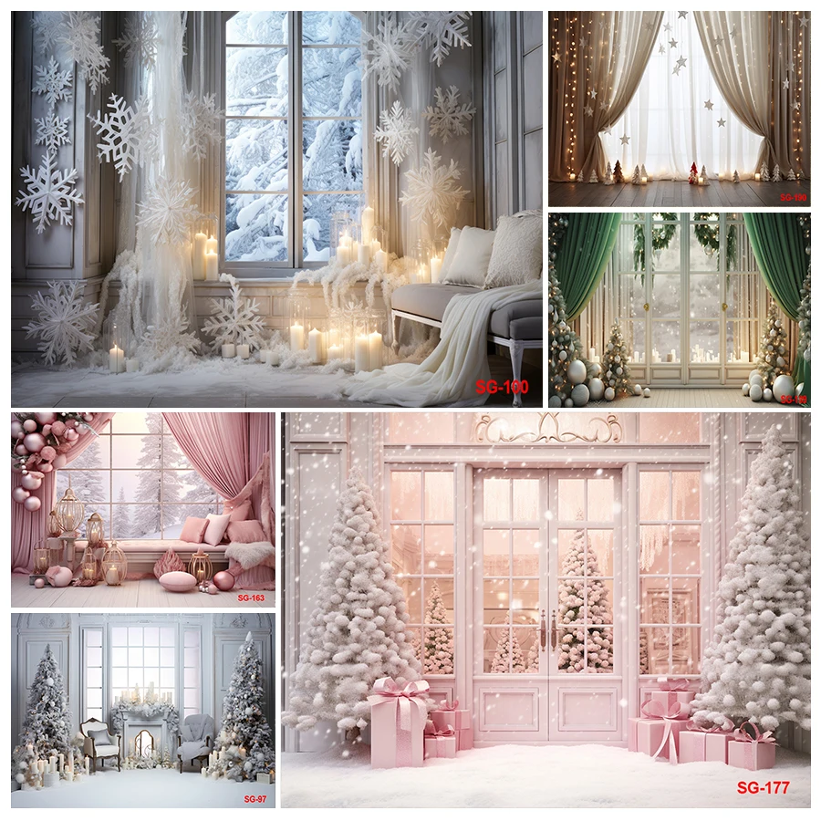 Photocall Christmas Party Backdrop Window Santa Claus Fireplace Baby Portrait Photography Background Photozone Photo Shoot Props