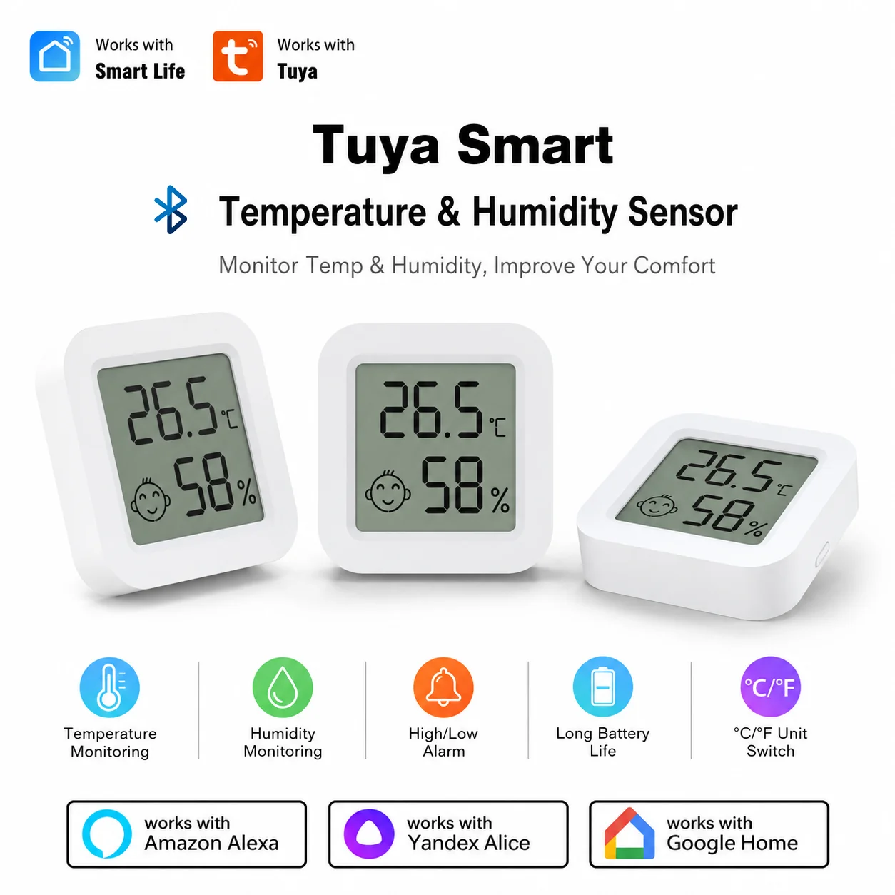 Tuya Temperature Humidity Sensor Mini Thermometer Hygrometer Bluetooth-Compatible APP Remote Control Works with Smart Life Alexa
