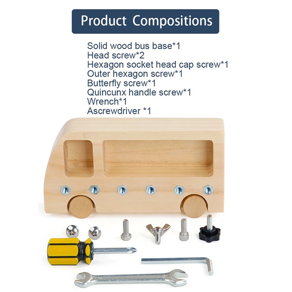 Montessori Druk Speelgoed Drukke Bus Houten Schroevendraaier Board Basisvaardigheden Spel Speelgoed Moeren Schroef Bouten Set Geschenken Kinderen Educatief Speelgoed