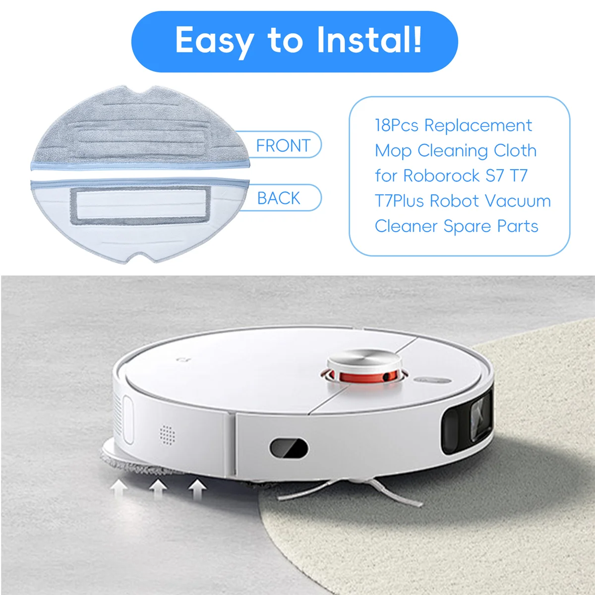 ممسحة روبوت مكنسة كهربائية بديلة ، قماش تنظيف لروبوروك S7 ، T7 ، T7 plus ، 18 من Roborock