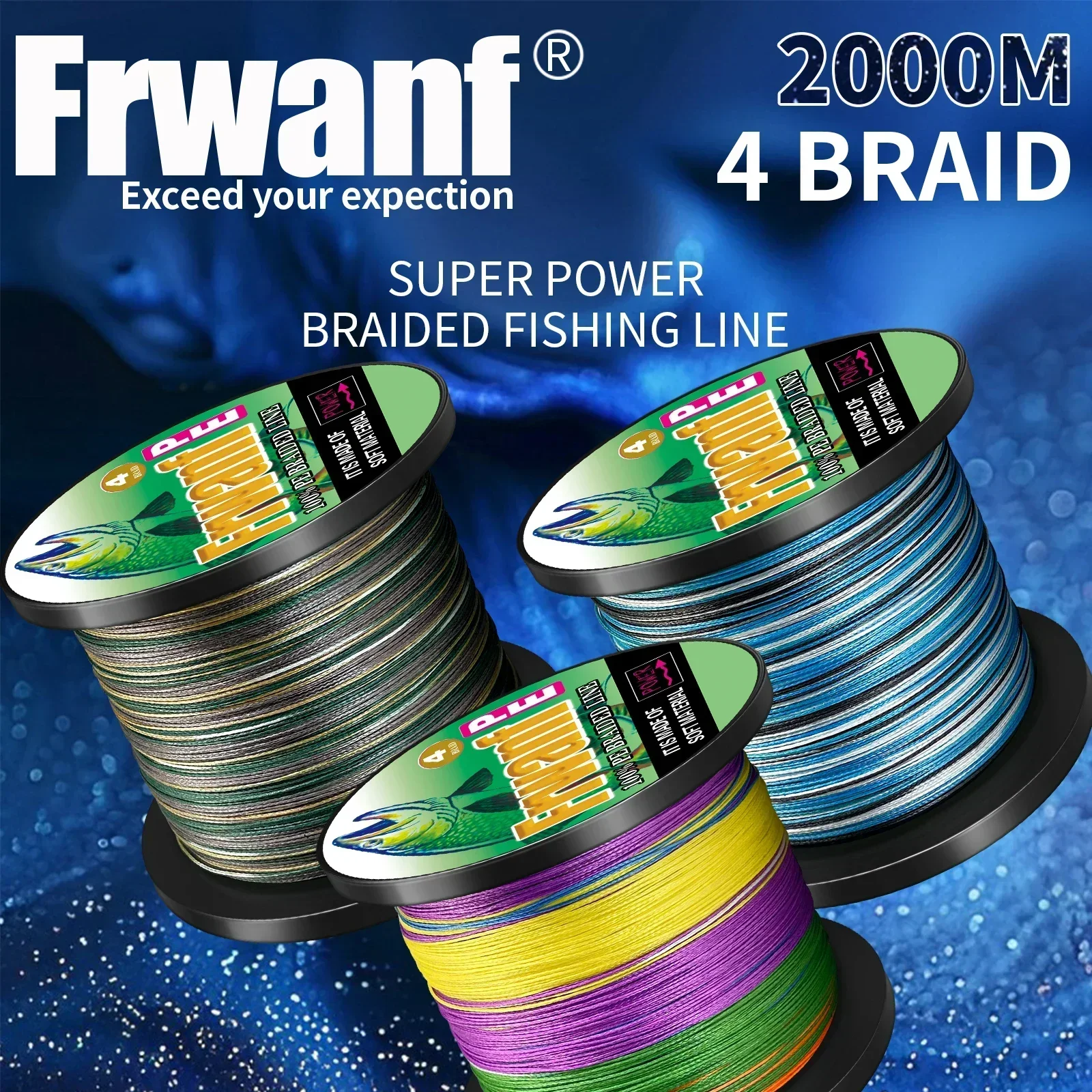 

Frwanf 4 Strands 2-100LB PE Braided Fishing Lines 2000M Japan Braid Multifilament Line Super Strong Fishing Wire Sea Freshwater