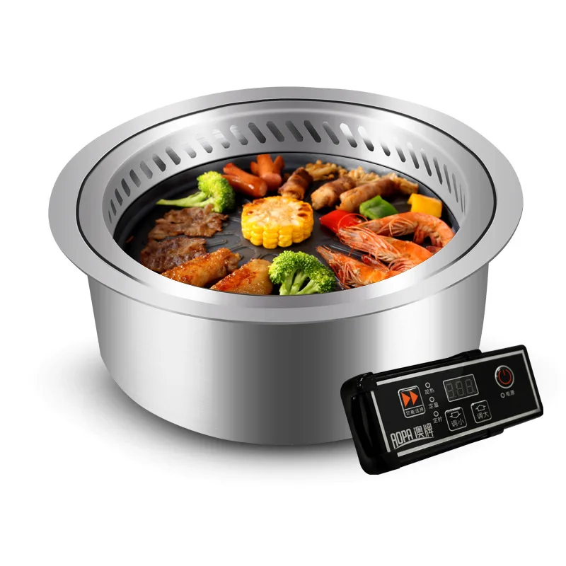 

Korean smokeless electric barbecue grill Commercial embedded lower smoke exhaust