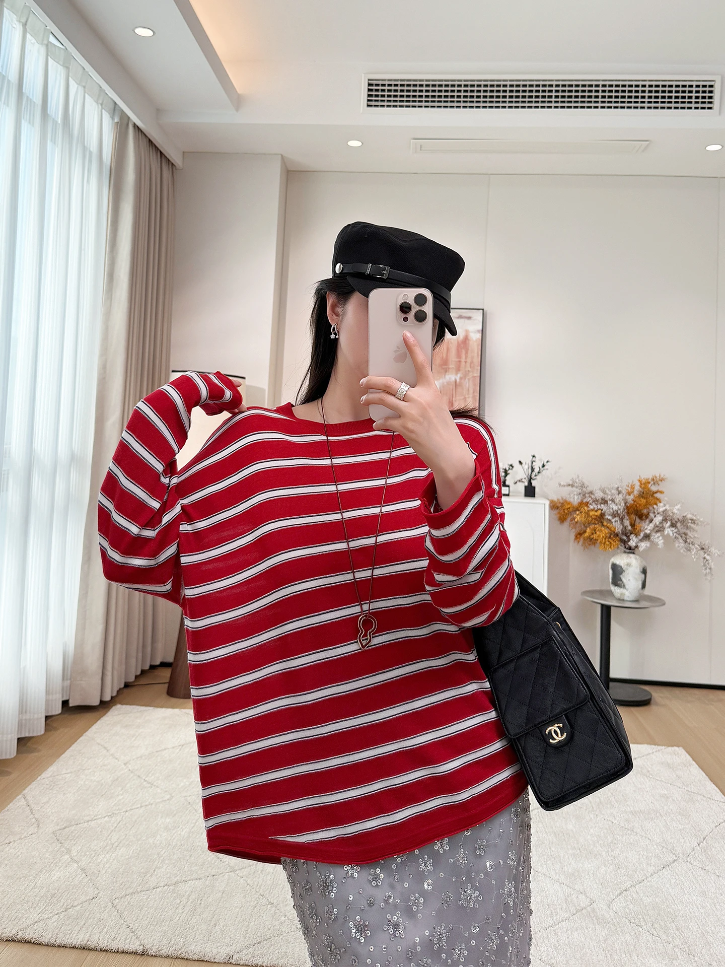

Slimming Effect Woolen Knitwear Women's Loose Fit Overhead Sweater Lightweight Stripe Design Casual Sle Long Sve Top