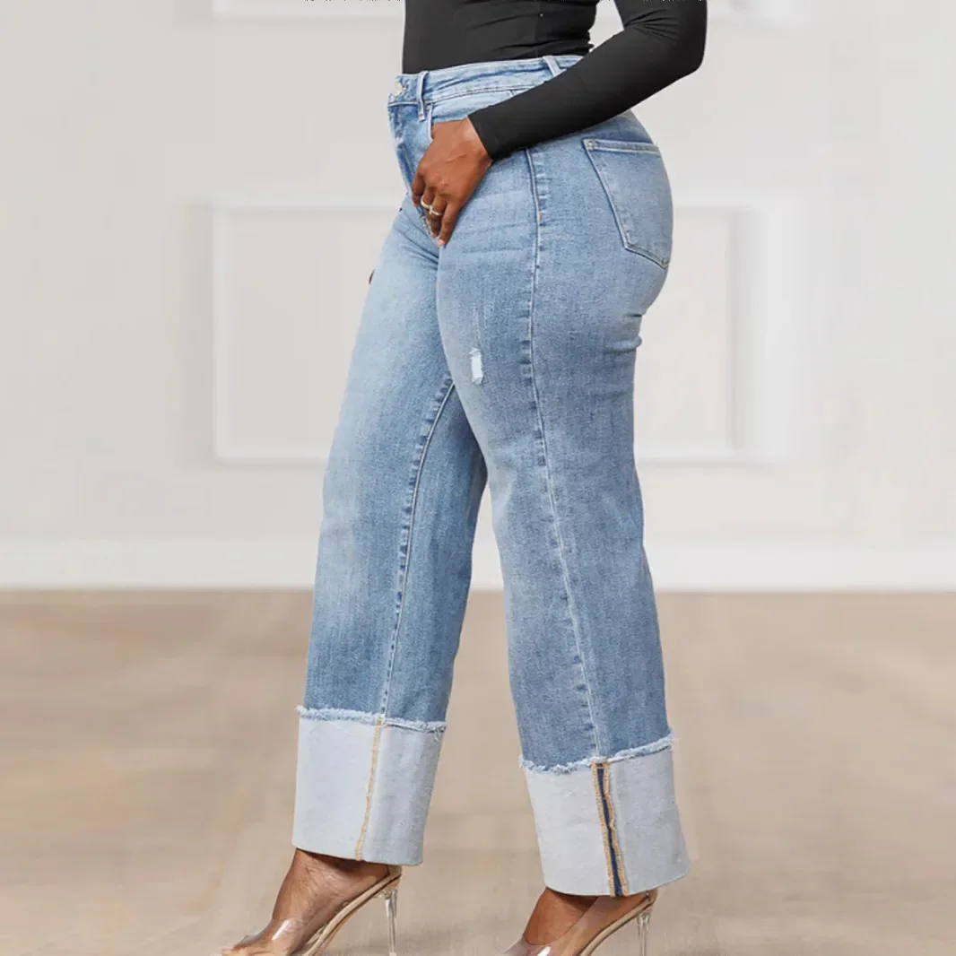 

Straight Pants Women Streetwear Mom Jeans Mid Waist Stretch Distressed Y2k Pockets 2025 Vintage Ankle Length Trousers Denim