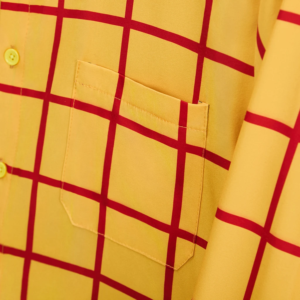 Denim Woody Cosplay Costume Yellow Plaid Shirt Cowboy Style Men's Long Sleeve T Shirt Fans Convention Party Fancy Dress Suit