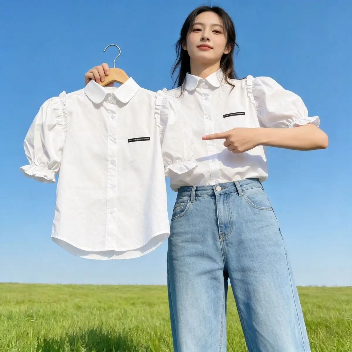 

Summer New Bubble Short Sleeve Thermal Casual Black Label Women's Shirt Versatile Loose Fit Polyester Fiber Warmth Polyester ...