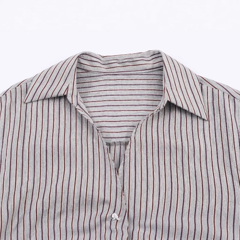 ZEMOREXMZ nova moda feminina europeia e americana casual camisa listrada com alça dupla 2025 top