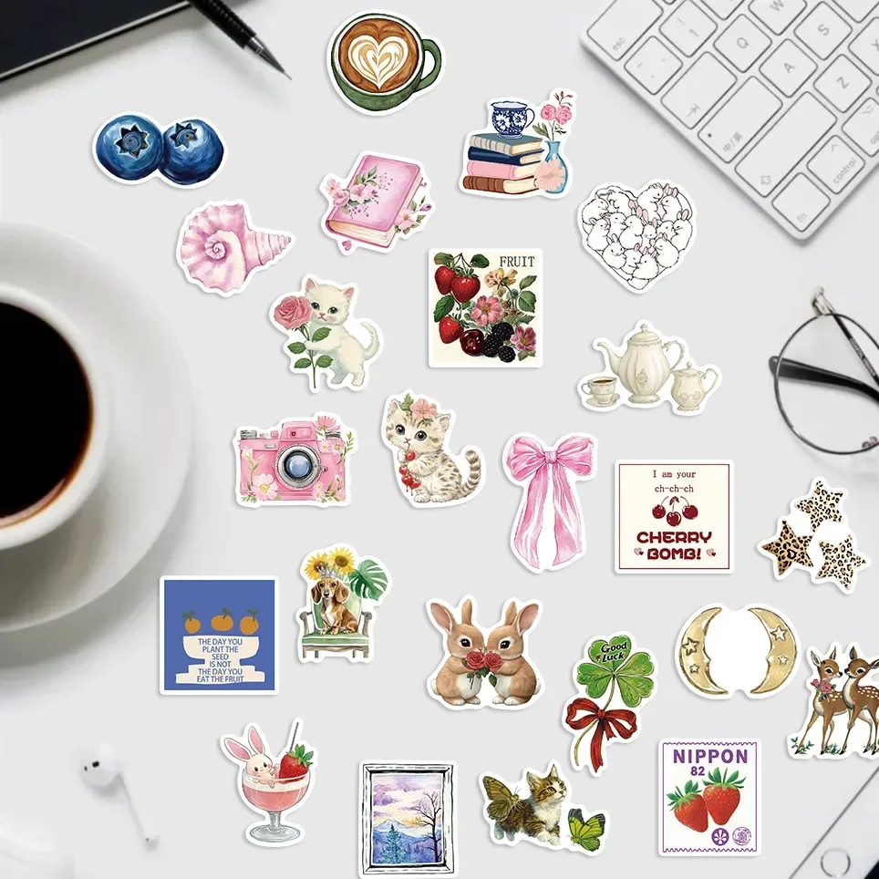 50 stuks schattige kat roze sticker Pinterest koket DIY sticker scrapbooking telefoon bagage skateboard waterdichte sticker