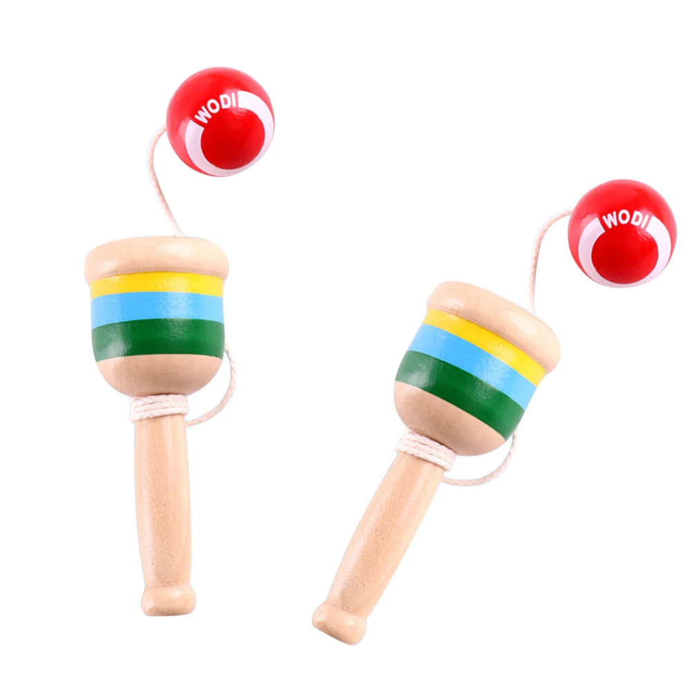 2 Pcs Skill Cup Kenball Hand-eye Coordination Toy Wooden Kendama Toys Mini Catch Indoor Throw Kid