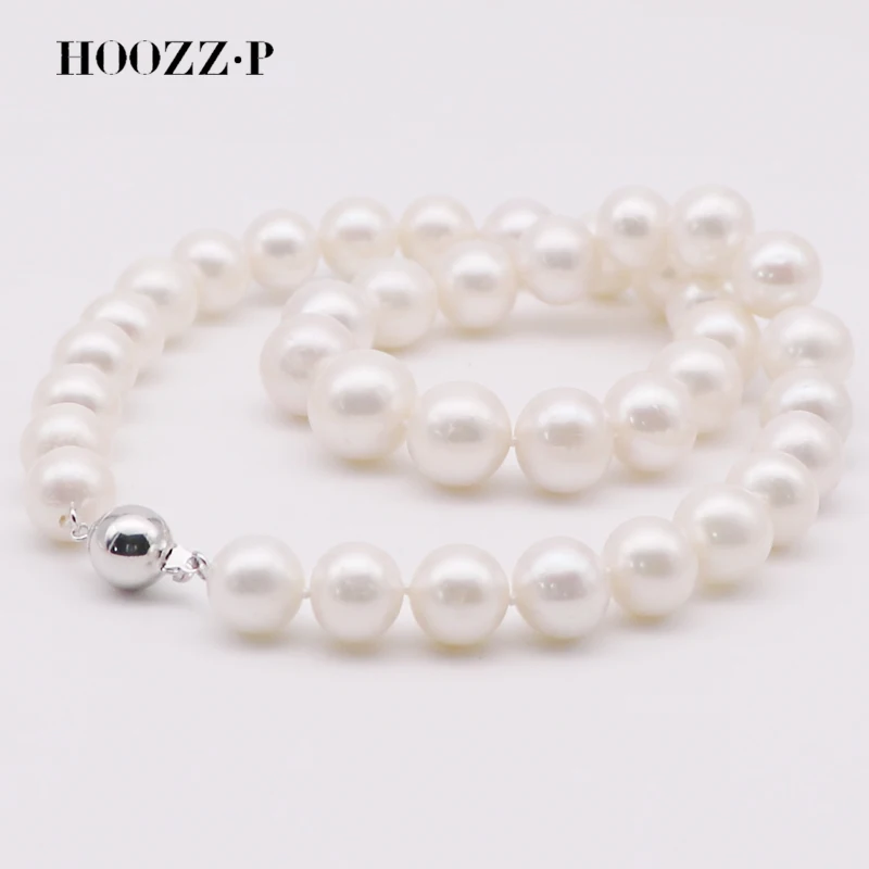 HOOZZ.P Large Real Pearl Necklaces AA 11-13mm Genuine Cultured Natural Freshwater Bead In Silver 925 Elegant Womens Jewelry Gift