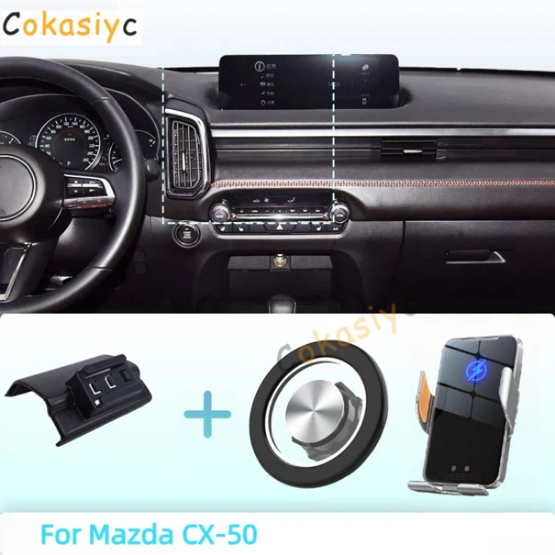 Suporte de Telefone Magnético para Carro Feito Sob Medida para Mazda CX-50 2023 2024 com Carregamento Sem Fio por Sensor Inteligente e Liberação com U