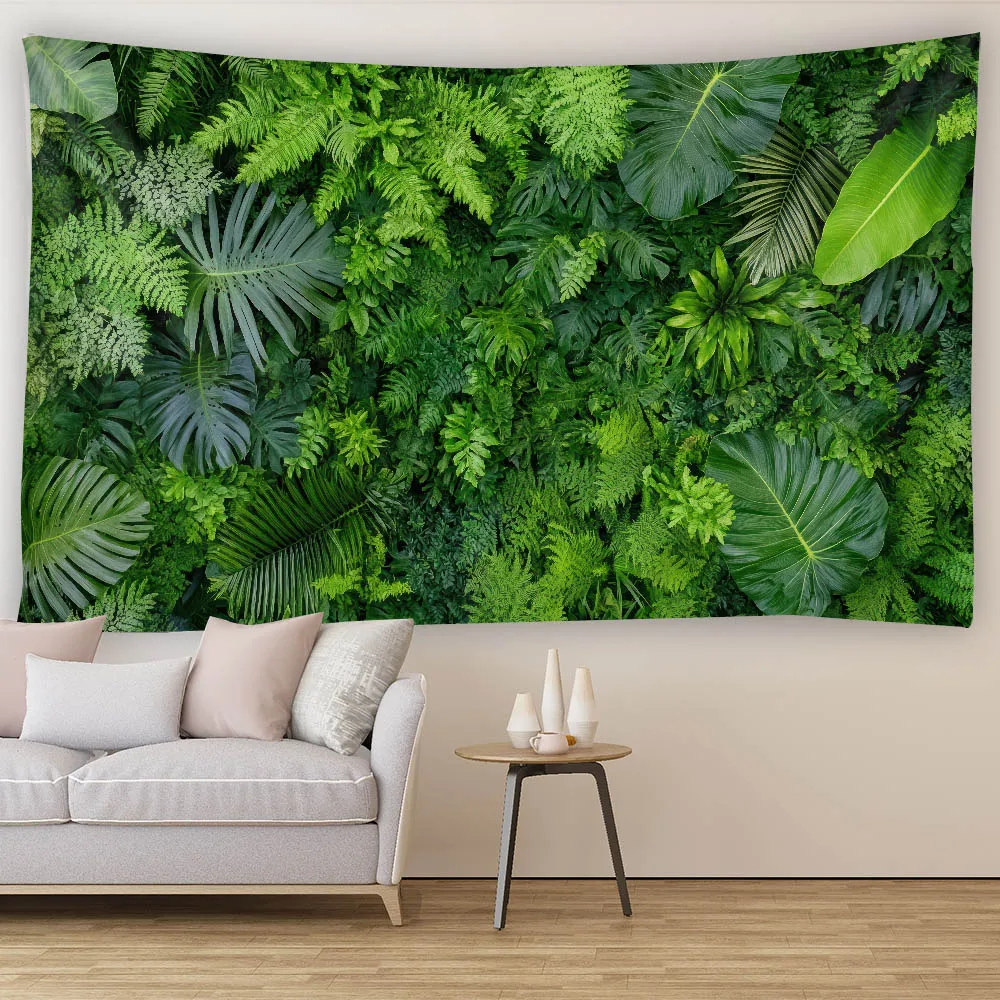 Tropical green plant leaf wall tapestry - made of polyester material, perfect for decorating living room and bedroom walls 5