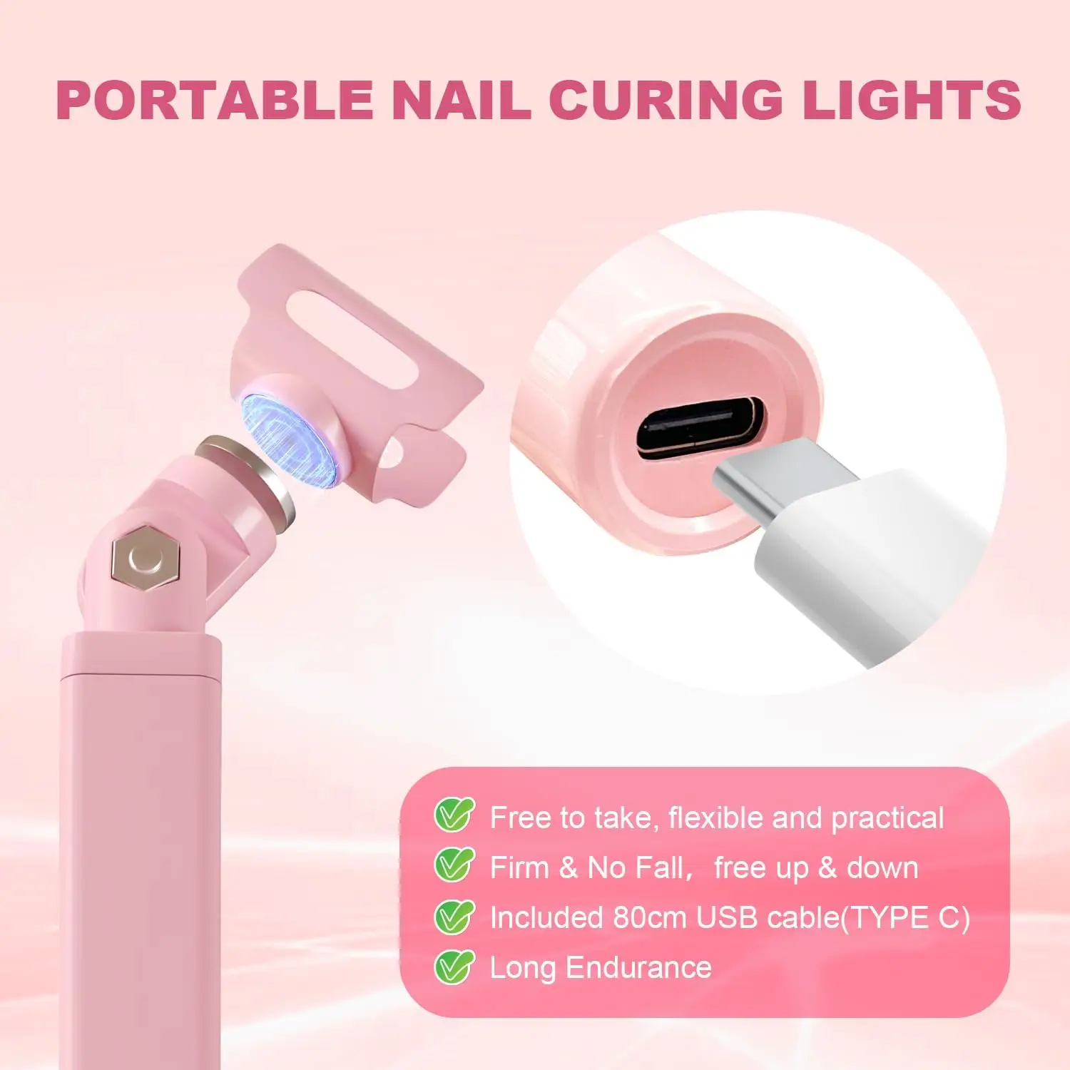 ضوء صغير للأشعة فوق البنفسجية للأظافر، مصباح علاج LED محمول مع حامل، ضوء قلم محمول لتلميع الجل (أبيض)