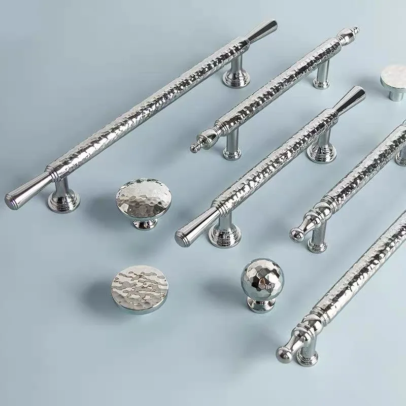 Solid Brass High-end Hammer Pattern Wardrobe Door Pulls Chrome-plated Kitchen Cabinet Storage Handles Furniture Cabinet Handles